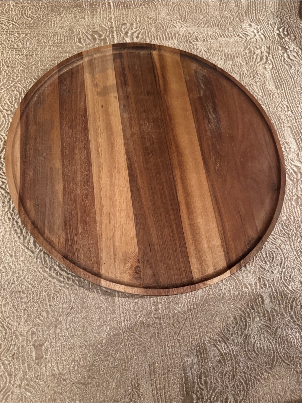 Wooden Round Serving Tray - Natural Brown